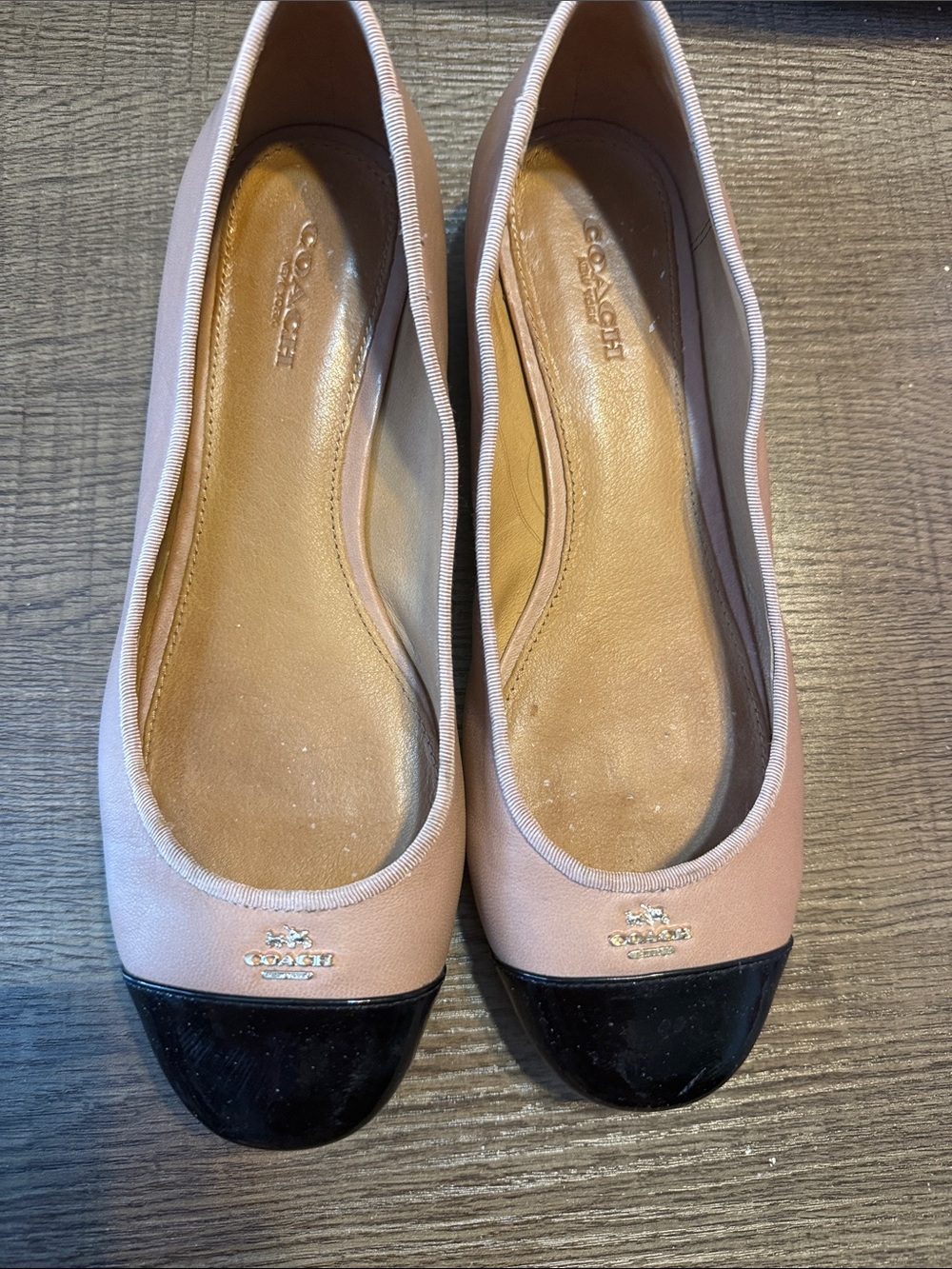 Coach Two-Tone Cream and Black Cap-Toe Ballet Flats